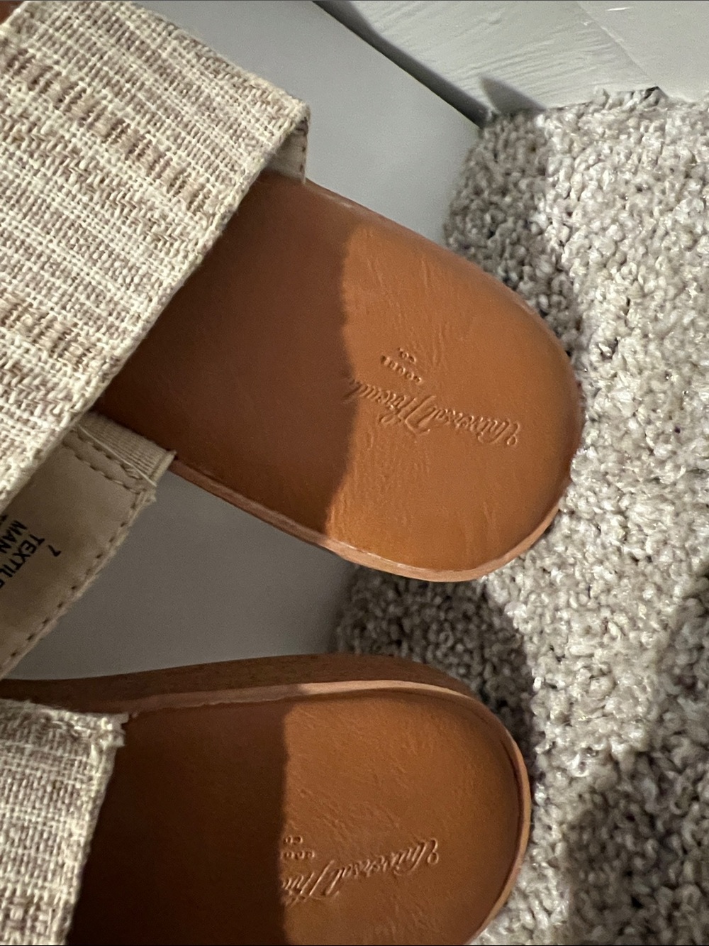 Universal Thread Tan Slide Sandals with Cream Striped Straps - Picture 2 of 5